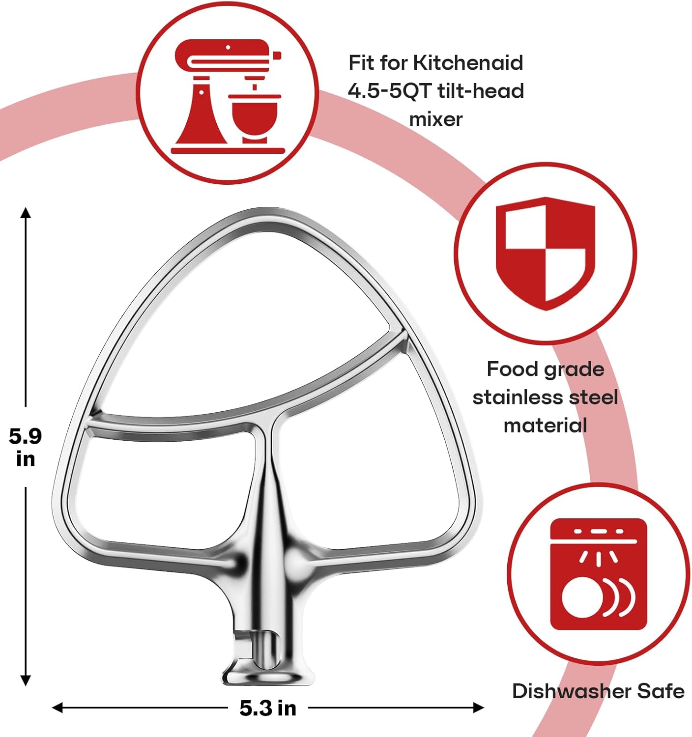 Gvode Stainless Steel Flex Edge Beater for KitchenAid Mixer, Fits Tilt-Head Stand Mixer Bowls for 4.5-5 Quart Bowls, Paddle Attachment for KitchenAid Mixers, Not Fit for Bowl Lift