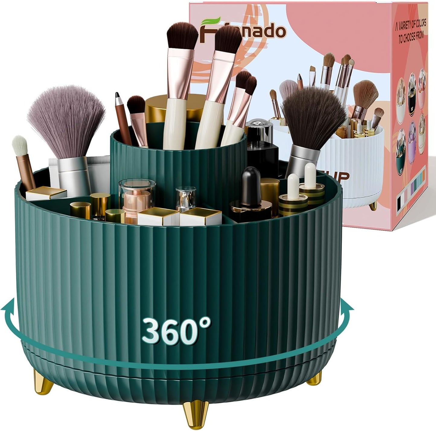 360° Rotate Makeup Brush Holder Organizer, Makeup Organizers Countertop, Makeup organization and Skincare Storage for Vanity, Desktop, Bathroom (Green)