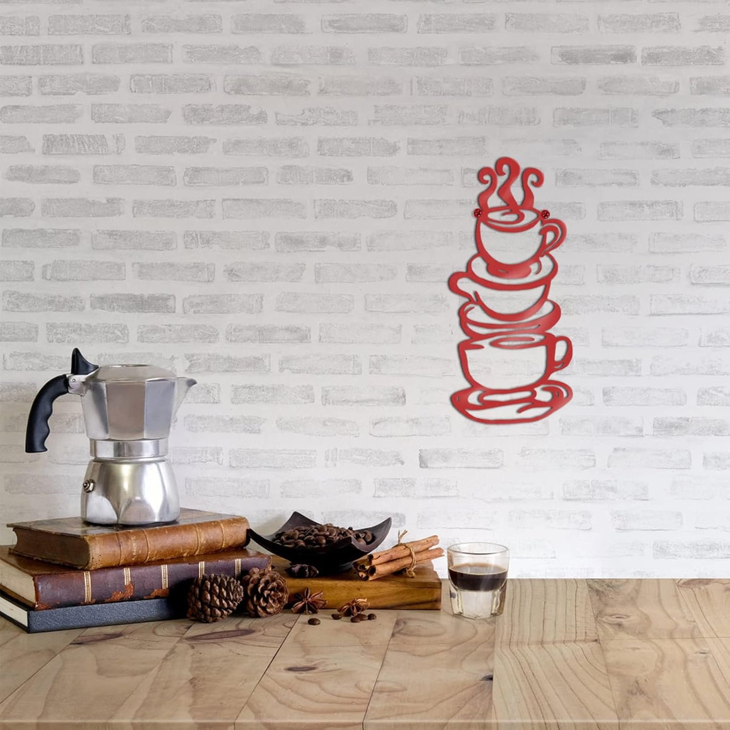 Lynicon Coffee Cup Metal Wall Art, Farmhouse Kitchen Restaurant Decor Coffee Bar Sign, Red