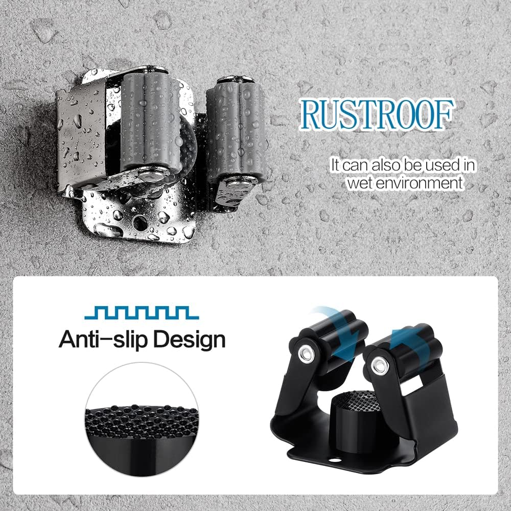 12PCS Broom and Mop Holder, Heavy Duty Garden Tool Organizer Rack Rake and Shovel Handle, Stainless Steel Mop Hanger. Wall Mounted Utility Rack with Screws, Silver