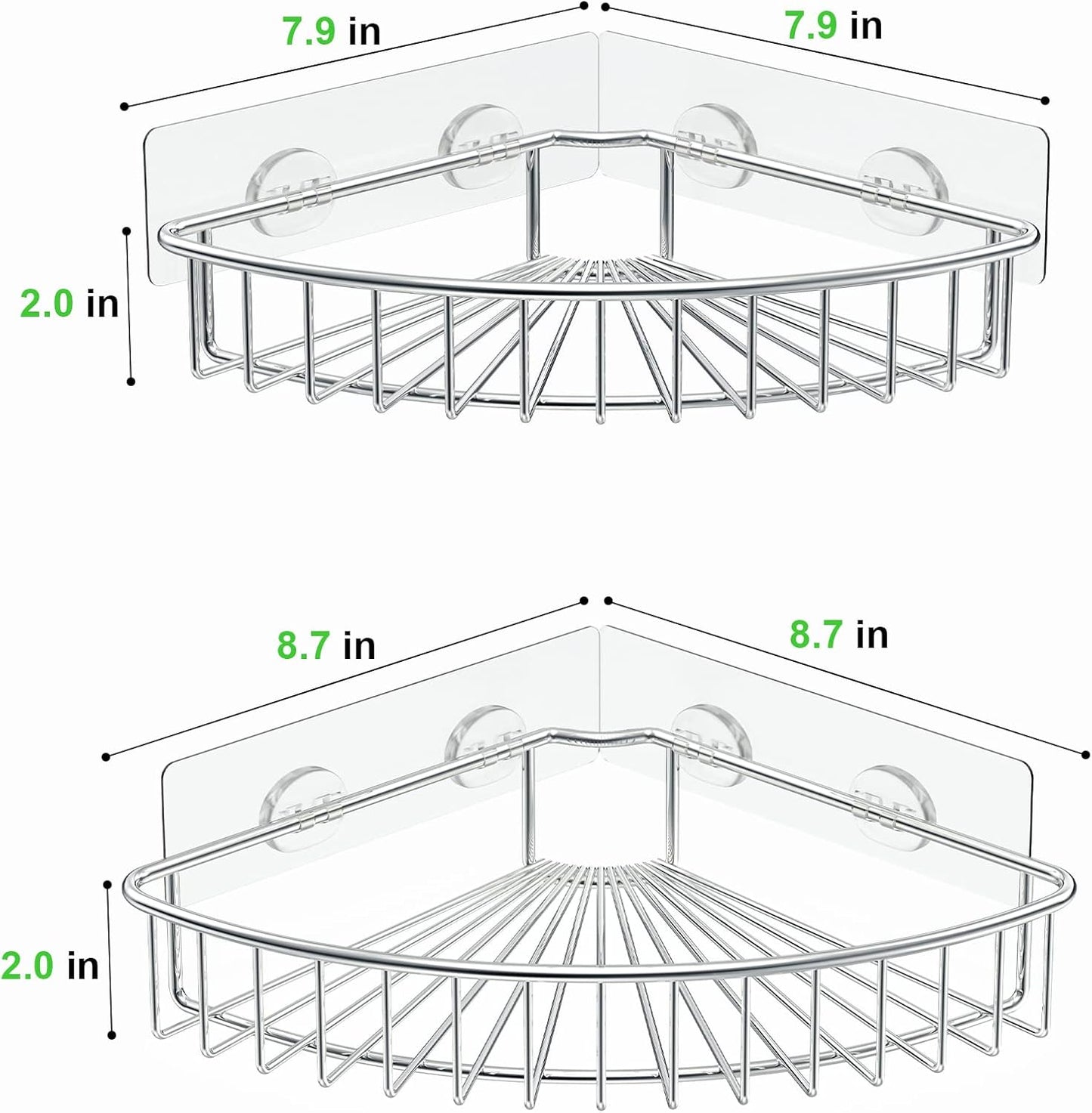 SMARTAKE 2-Pack Corner Shower Caddy, SUS304 Stainless Steel, Wall Mounted Bathroom Shelf with Adhesive, Storage Organizer for Toilet, Dorm and Kitchen (Silver)
