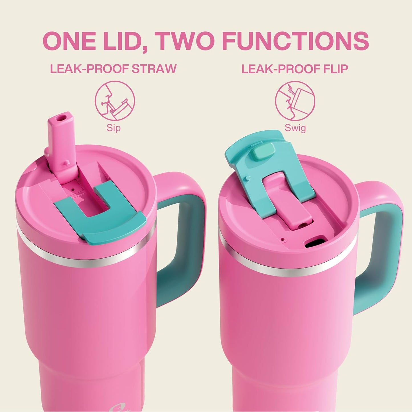 ENCOOL 32 oz Tumbler with Handle and Straw: Stainless Steel Insulated Tumbler Keeps Cold for 24 Hours, Leakproof Travel Cup Fits in Cup Holder and BPA-Free,Light Crimson