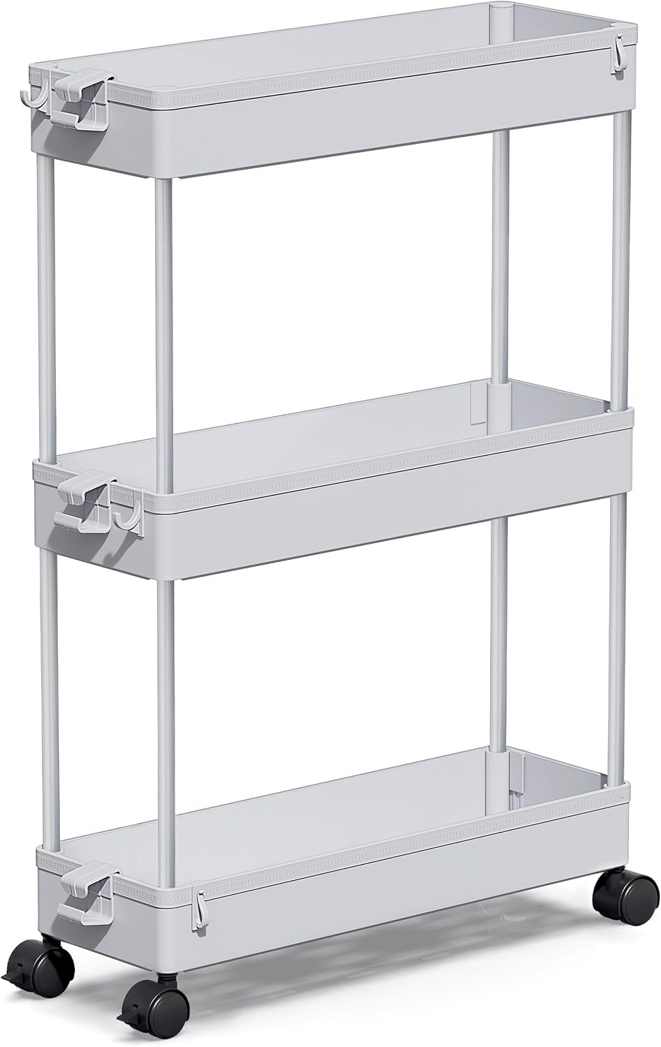 SPACEKEEPER Slim Rolling Storage Cart, 3 Tier Storage Organizer Laundry Room Organizer Mobile Shelving Unit, Multi-Purpose for Kitchen Office Bathroom Laundry Narrow Places, Gray