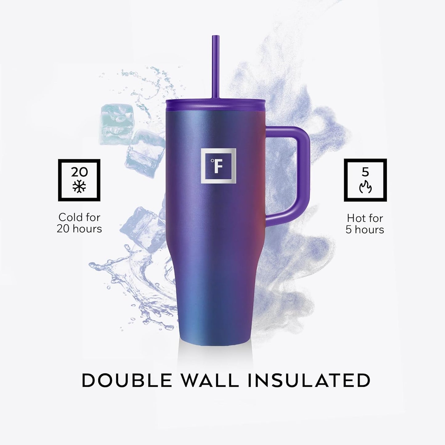 IRON °FLASK Co-Pilot Insulated Mug w/Straw & Flip Cap Lids - Cup Holder Bottle for Hot, Cold Drink - Leak-Proof - Water, Coffee Portable Travel Mug - Rose Gold, 32 Oz