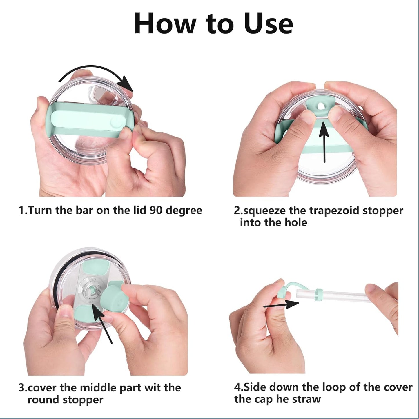 Silicone Spill Stopper Set Compatible with Stanley Cup 2.0 30oz & 40oz with Straw Cover (Set of 2, Seafoam)