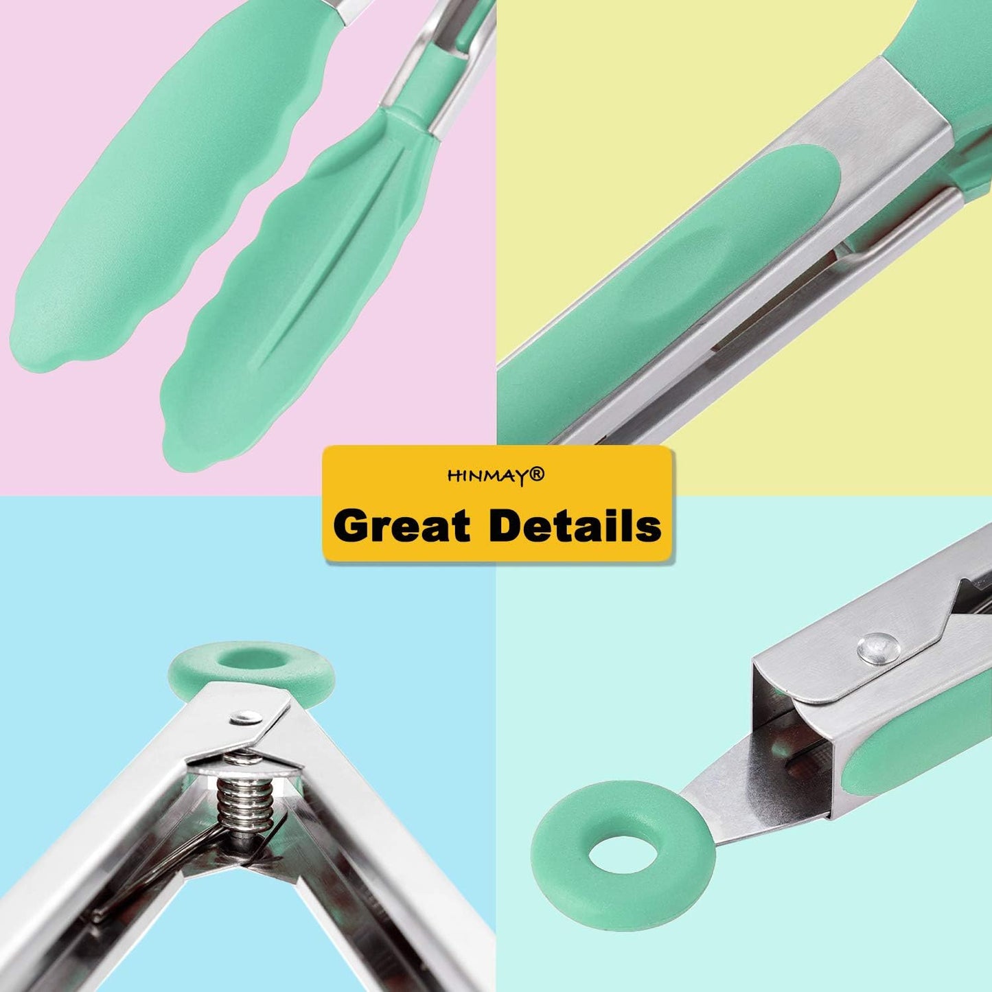 Kitchen Cooking Tongs with Silicone Tips 9-Inch Food Tongs, Set of 3 (Mint)