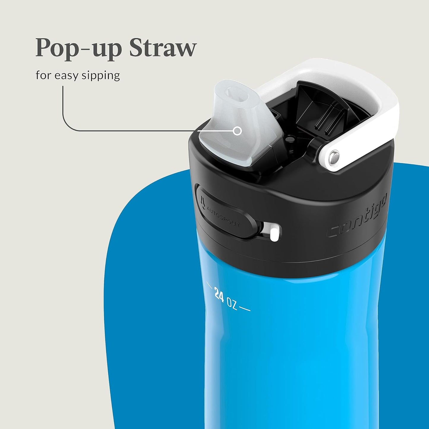 Contigo Ashland 2.0 Leak-Proof Water Bottle with Lid Lock and Angled Straw, Dishwasher Safe, Interchangeable Lid, 24oz, Blue Poppy