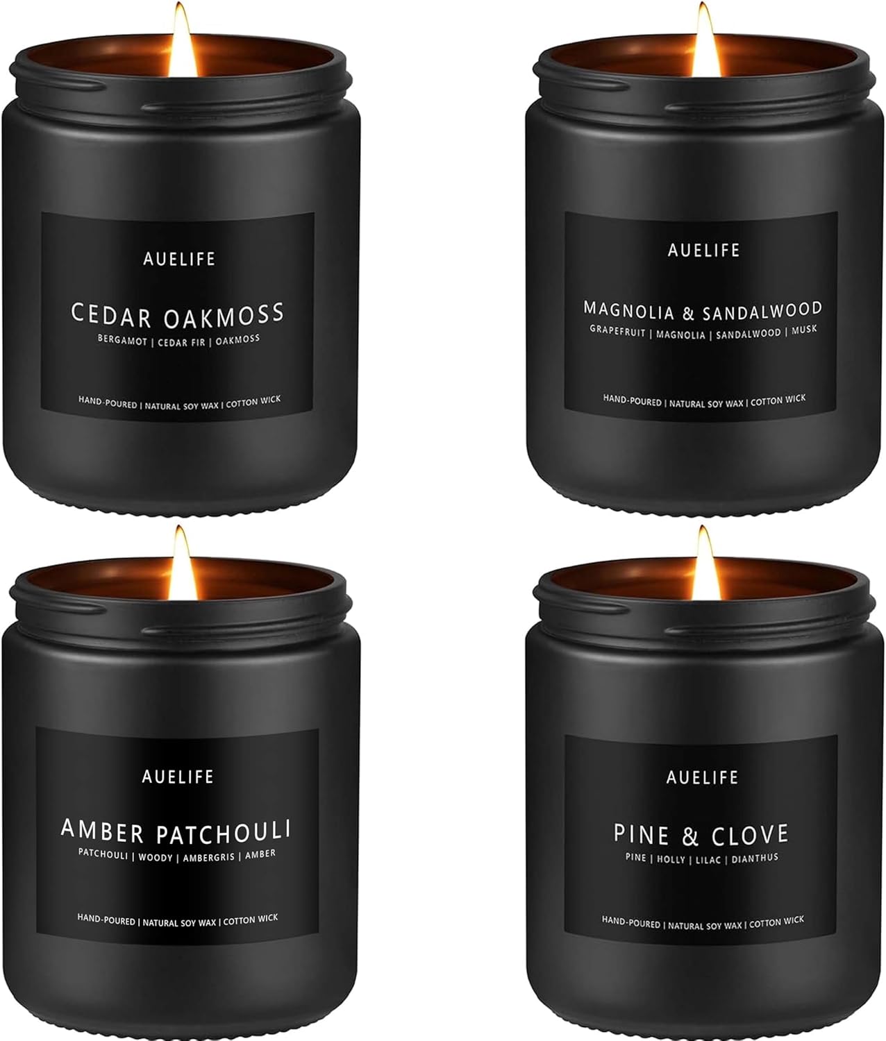 Winter Candle Gift Set for Men – 4 Pack Soy Candles with Cedar Oakmoss, Pine & Clove, Amber Patchouli, Sandalwood – Masculine Scented Candles for Home, Christmas Gift Set for Dad Fathers Day