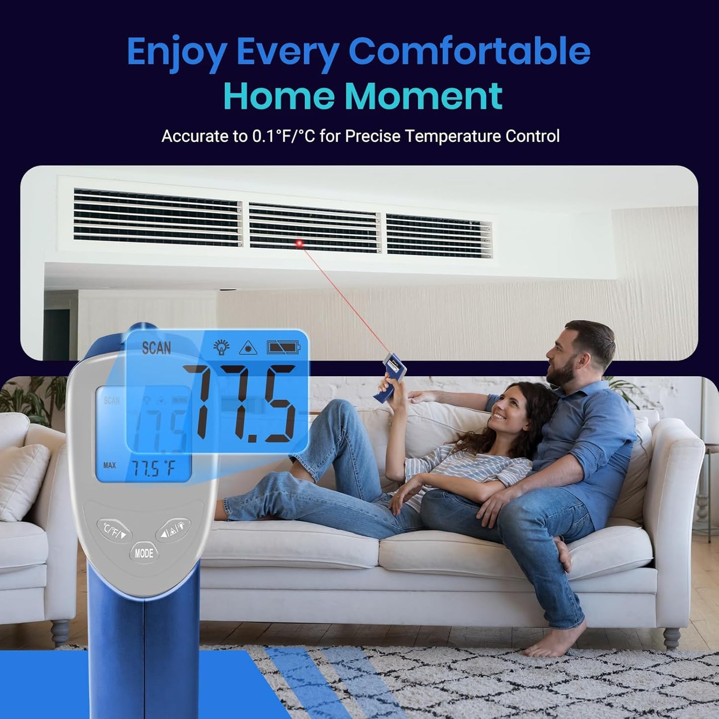 Etekcity Infrared Thermometer 1080, Heat Temperature Temp Gun for Cooking, Laser IR Surface Tool for Pizza Oven, Meat, Griddle, Grill, HVAC, Engine, Accessories, -58°F to 1130°F, Blue