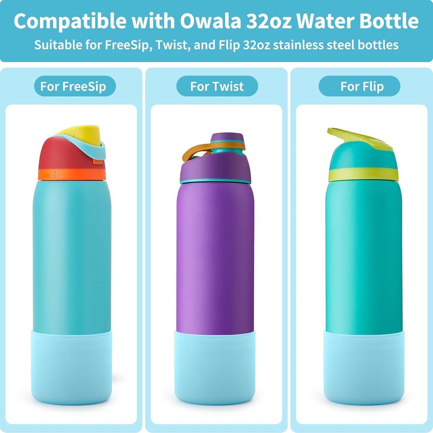Silicone Boot for Owala 32 oz Bottle, Anti-Slip Protective Sleeve for Owala Twist & FreeSip & Flip Insulated Bottle, Boot Bottom Base (Glitter Blue)