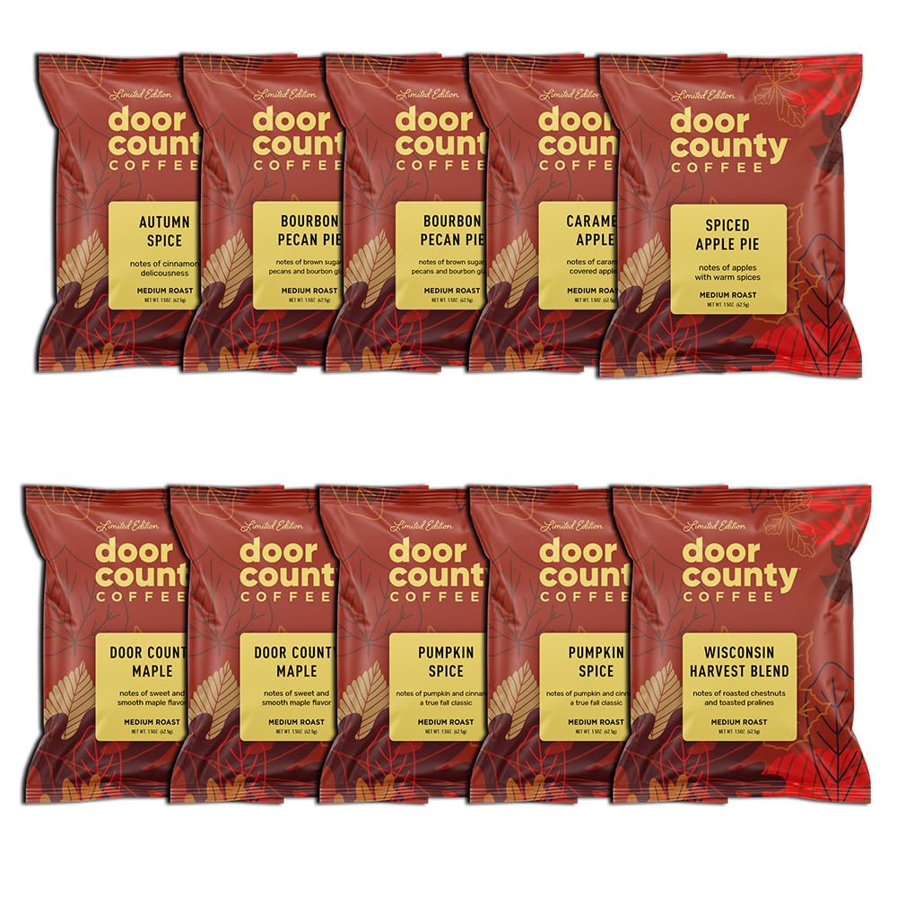 Gourmet Fall Flavored Coffee Sampler Pack - 10 Bags of Seasonal Flavored Coffees - Door County Coffee