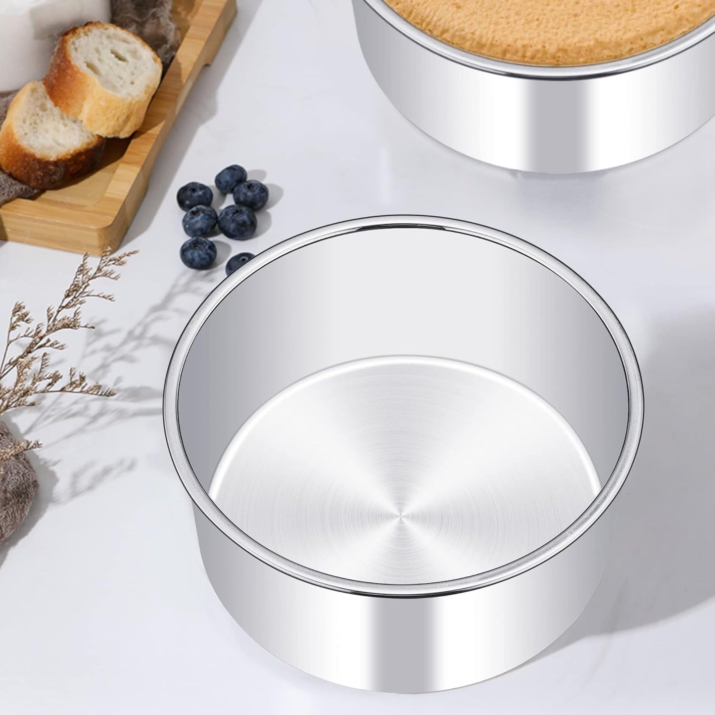 TeamFar 6 Inch Cake Pan, Stainless Steel Round Deep Baking Cake Pan for Wedding Birthday Party, Non-Toxic & Heavy Duty, Deep Wall & Straight Side, Mirror Finish & Dishwasher Safe