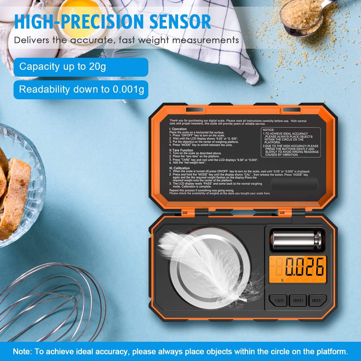 (New Version) AMIR Professional Digital Scale, 20g Pocket Scale with 0.001g Accuracy, Electronic Smart Scale with 20g Calibration Weight (Battery/Tweezers Included)