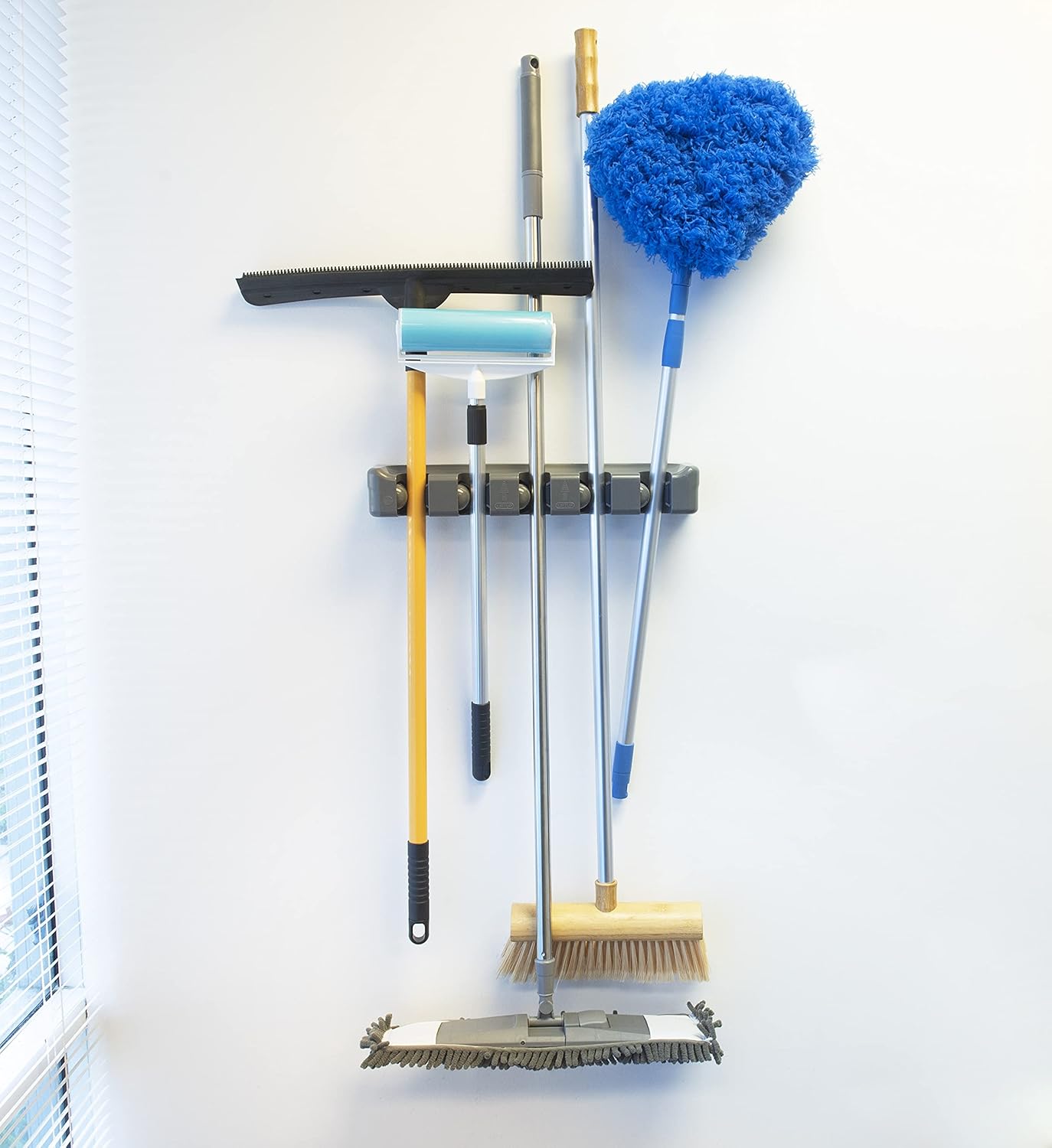 Evriholder Magic Holder, 5-Position Broom and Mop Holder, Tool Organizer, Easy Install, Household Organization, Gray