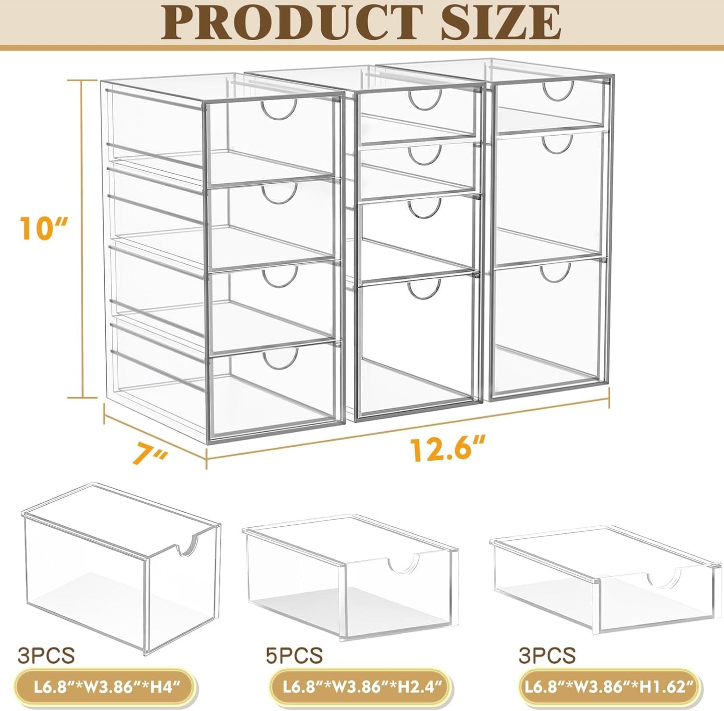 Arcylic Makeup Organzier with 11 Drawers, Clear Storage Drawers, Bathroom Makeup Organizer for Palettes, Cosmetic, and Beauty Supplies,Ideal for Vanity, Cabinet,Desk Organization