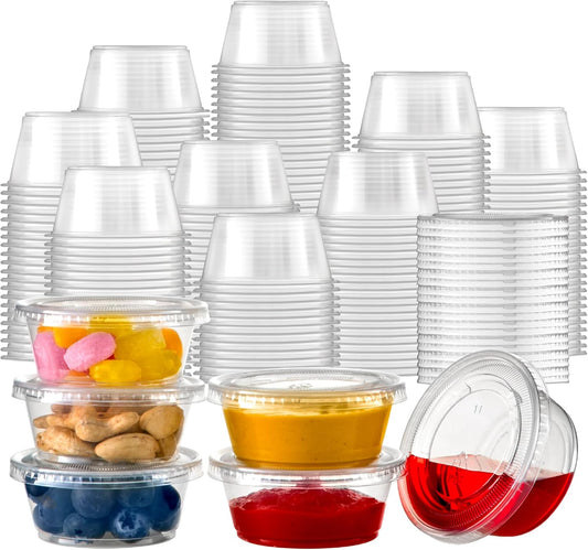 Fit Meal Prep 250 Pack 3.25 oz Jello Shot Cups with Lids, Disposable Souffle Portion Cups for Sauce