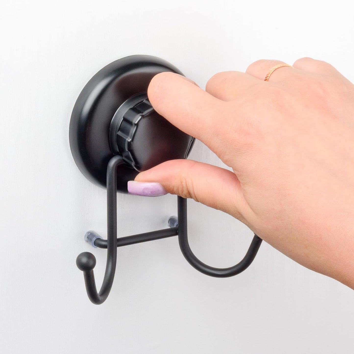 Suction Cup Hooks for Shower - Towel Hooks for Bathroom Wall Mounted Shower - Bathroom Hooks for Hanging - Stainless Steel SS304 Towel Holders, Black (2 Pack)