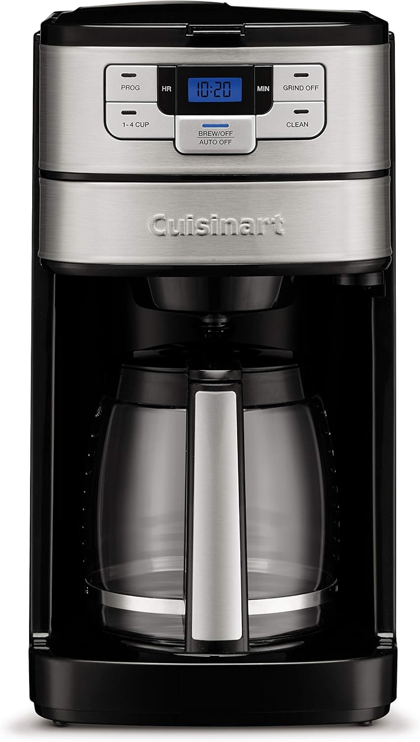 Cuisinart Automatic Grind & Brew 12-Cup Coffee Maker with Blade Grinder, Programmable Coffee Machine Glass Carafe with 1-4 Cup Setting, Brew Pause, Grind-Off Option, DGB-400NAS, Black/Stainless Steel
