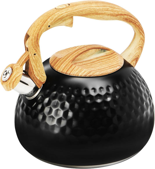 Tea Kettle 3.2Qt Stainless Steel Stovetop Whistling Pot with Heat-Resistant Handle, Fast Boiling Water for Home Kitchen, Induction Compatible & Rust-Proof - Black