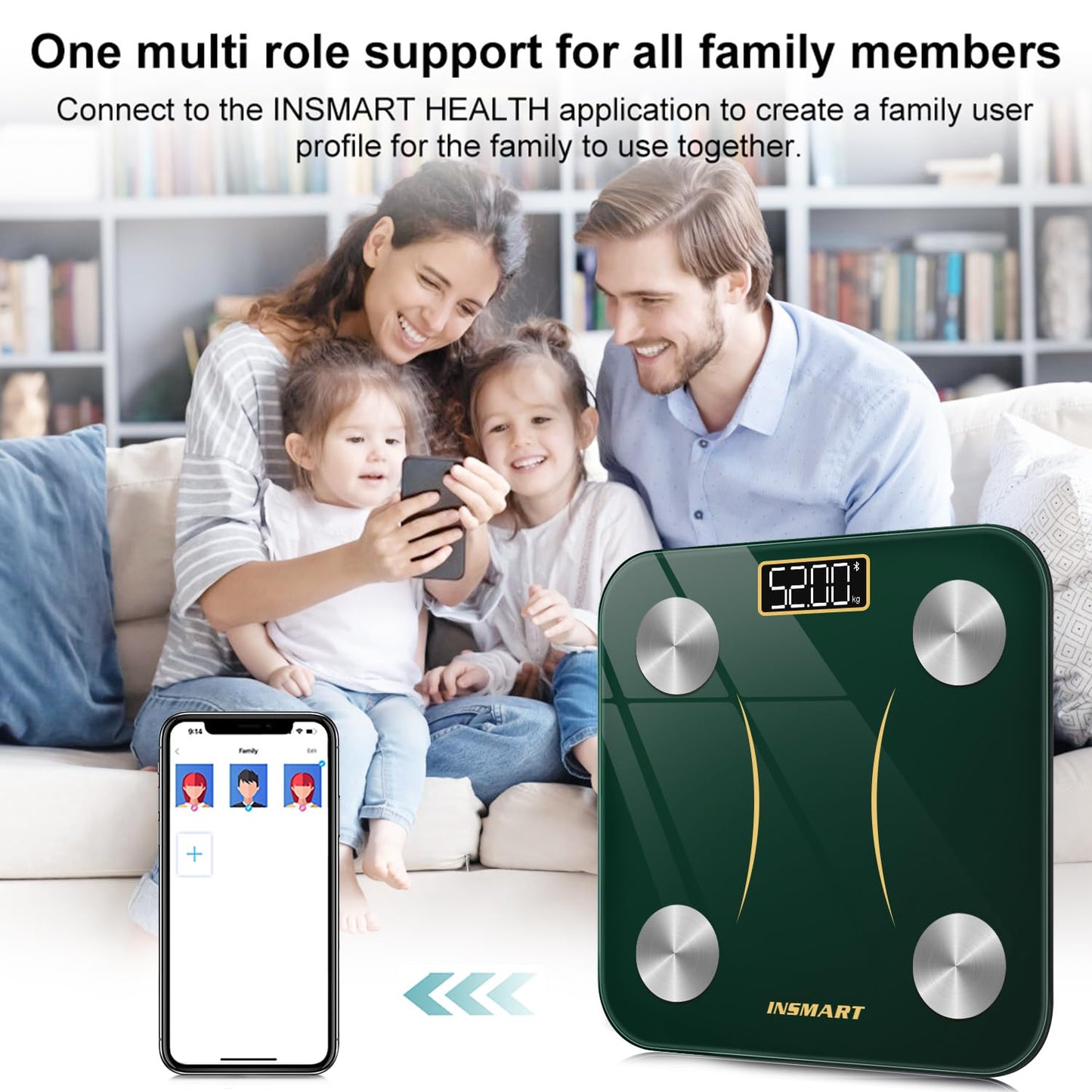 INSMART Smart Scale for Body Weight, Digital Bathroom Scale with BMI, Muscle Mass, Bluetooth Body Fat Scale,17 Body Composition Analyzer with Smart APP Sync Weight Scale, 400 lbs (Green)