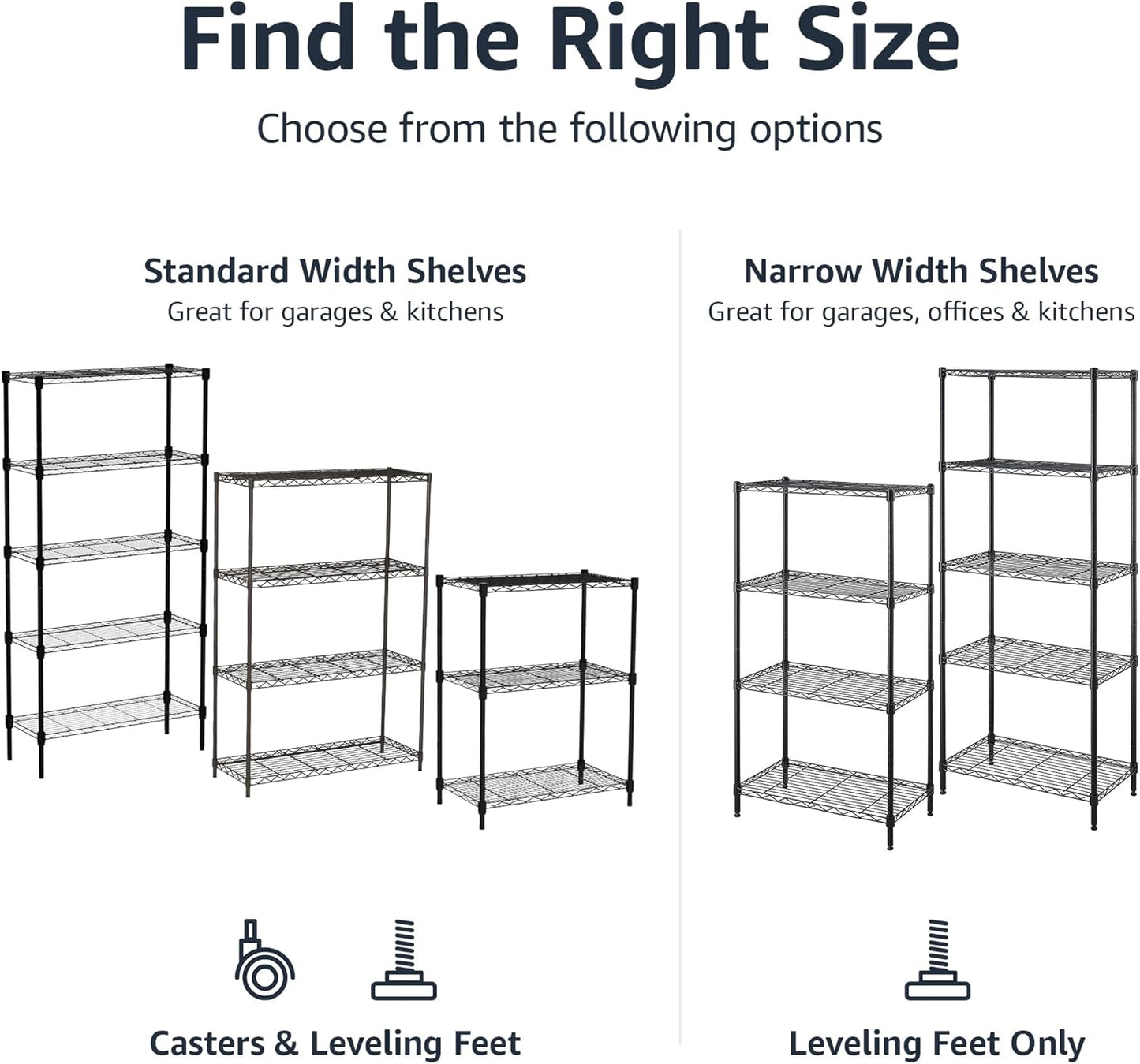 Amazon Basics 5-Shelf Multipurpose Adjustable Sturdy Steel Storage Shelving Unit, Easy Assembly, 13.4" D x 23.2"W x 60"H, Black