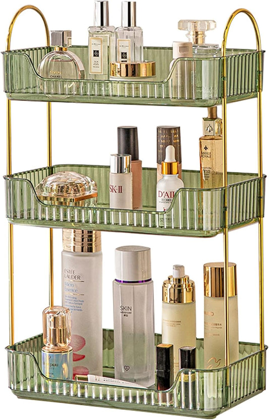Bathroom Counter Organizer - Countertop Storage, Cosmetics & Skincare Shelf, Makeup & Perfume Organizer, Spice Rack for Kitchen (3 Tier - Green)