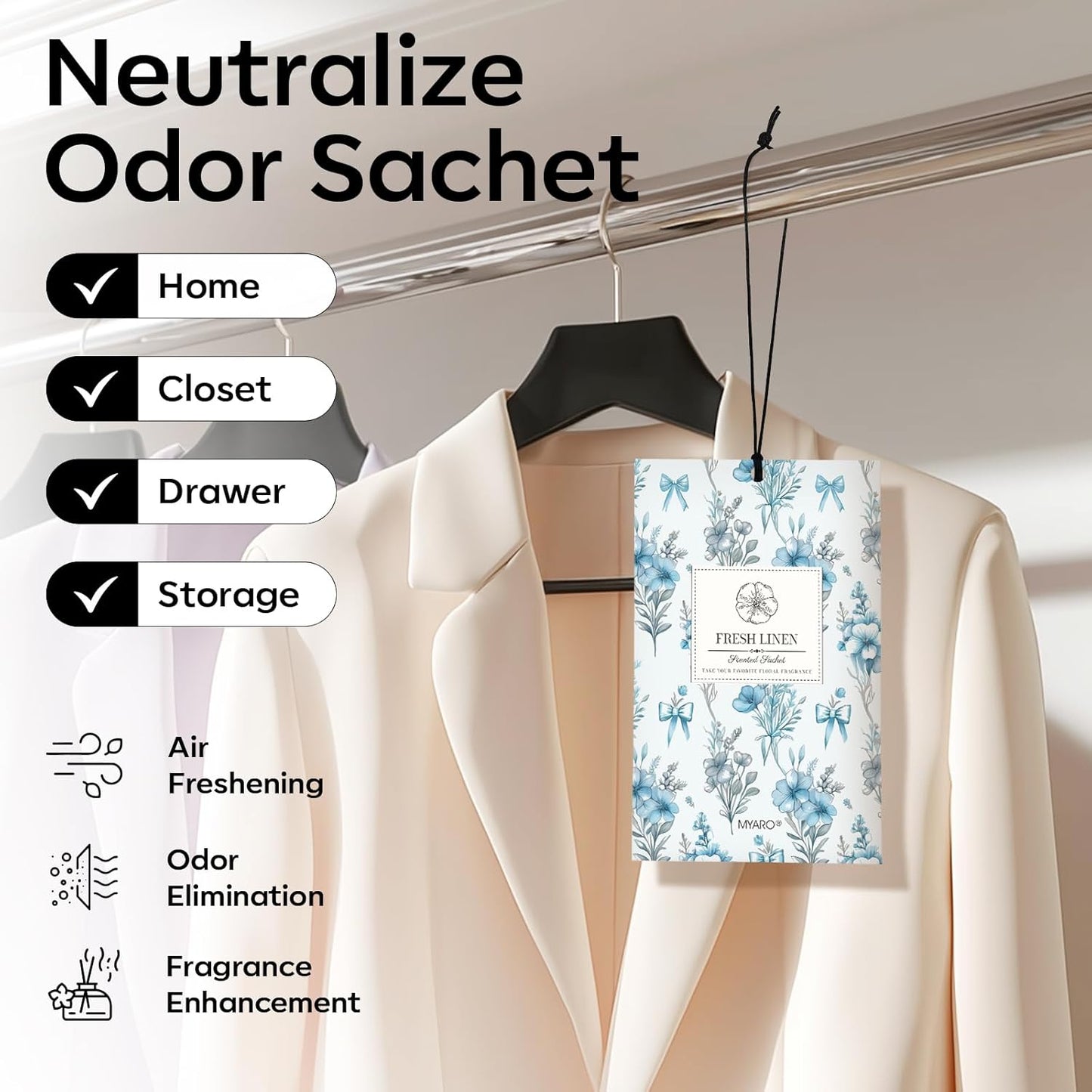 MYARO 20 Packs Fresh Linen Sachets for Drawer and Closet, Long-Lasting Sachets Bags Air Freshener Fresh Scents, Potpourri Bags Home Fragrance for Lover