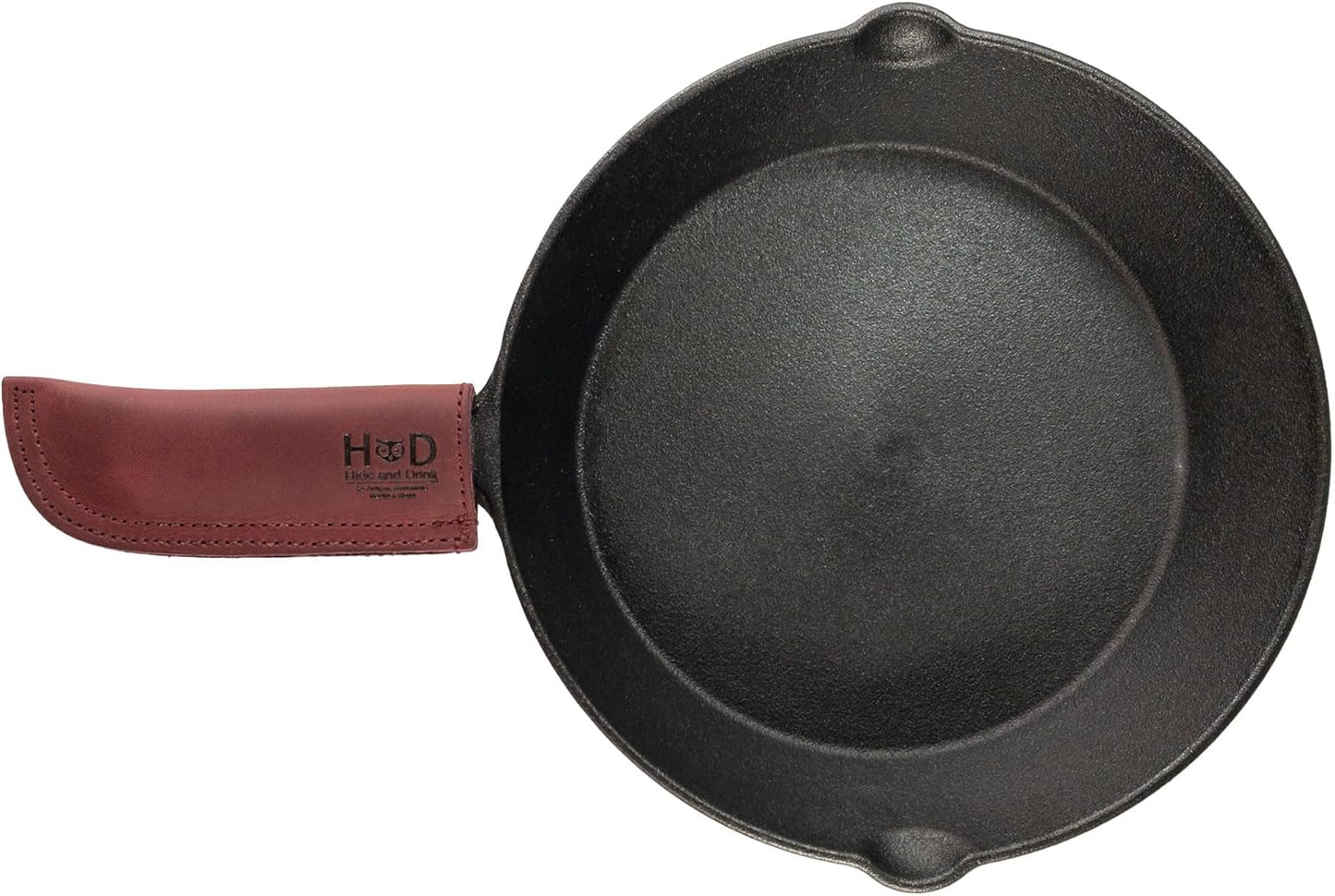 Hide & Drink, Full Grain Leather Hot Handle, Cast Iron Protector, Panhandle Potholder, Double Layered, Double Stitched, Slides On/Off Easily onto Metal Skillet Grips, Handmade, Sangria