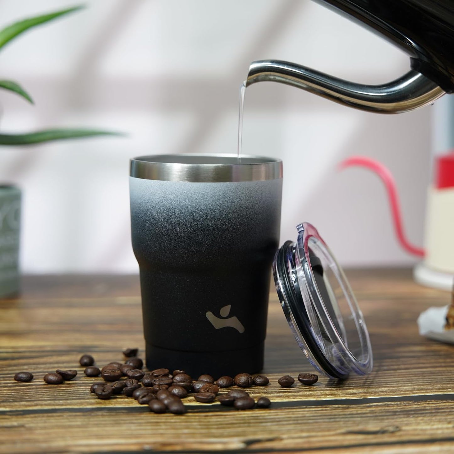 10 oz Tumbler with Handle and 2 Straw 2 Lid, Insulated Water Bottle Stainless Steel Vacuum Cup Reusable Travel Mug,Black