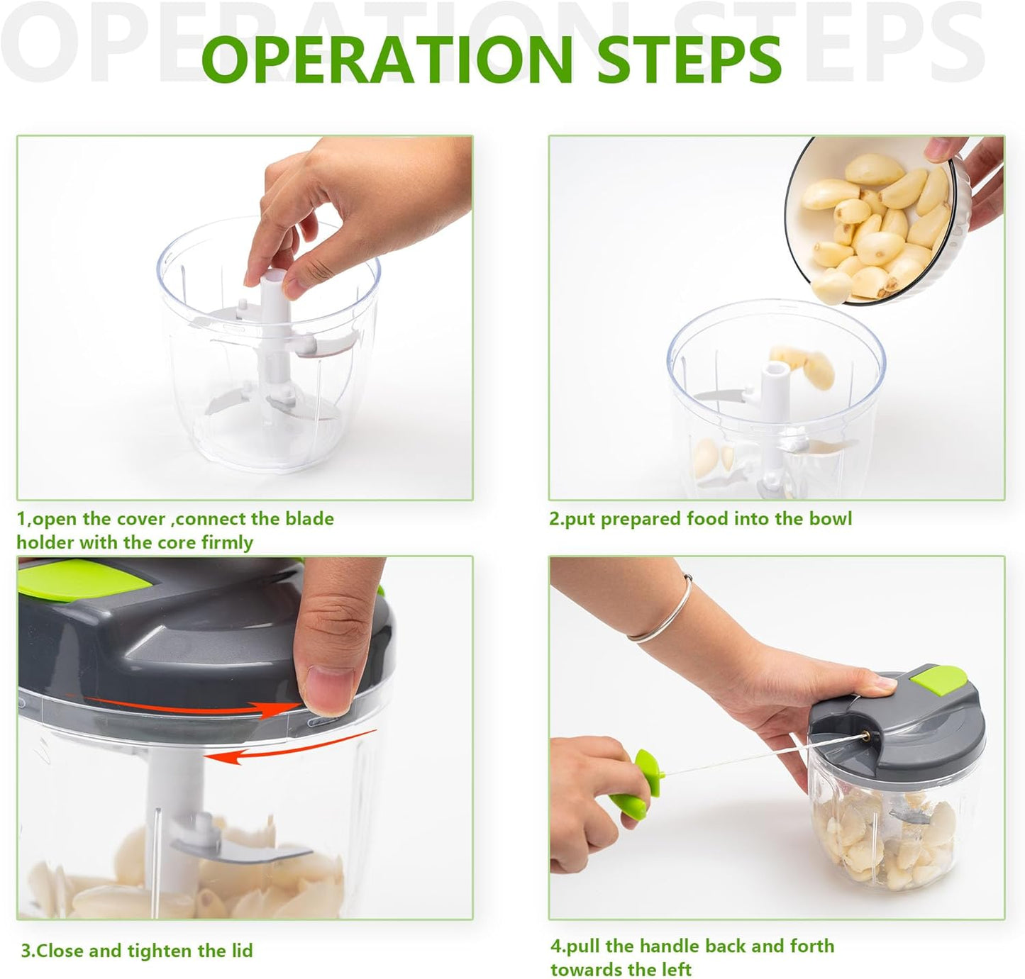 Manual Food Processors & Chopper with Cover and Handle, Manual Onion Chopper Slicer Cutter, Vegetable Chopper, Suitable for Garlic Carrots Onions Peppers Fruits Mincing.（900ML）