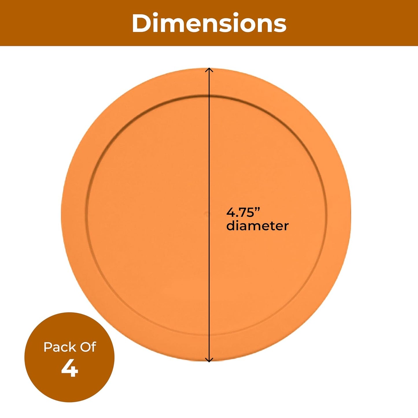 Lids for Pyrex and Anchor Round Glass Containers (4-Cups, Orange-4PK)