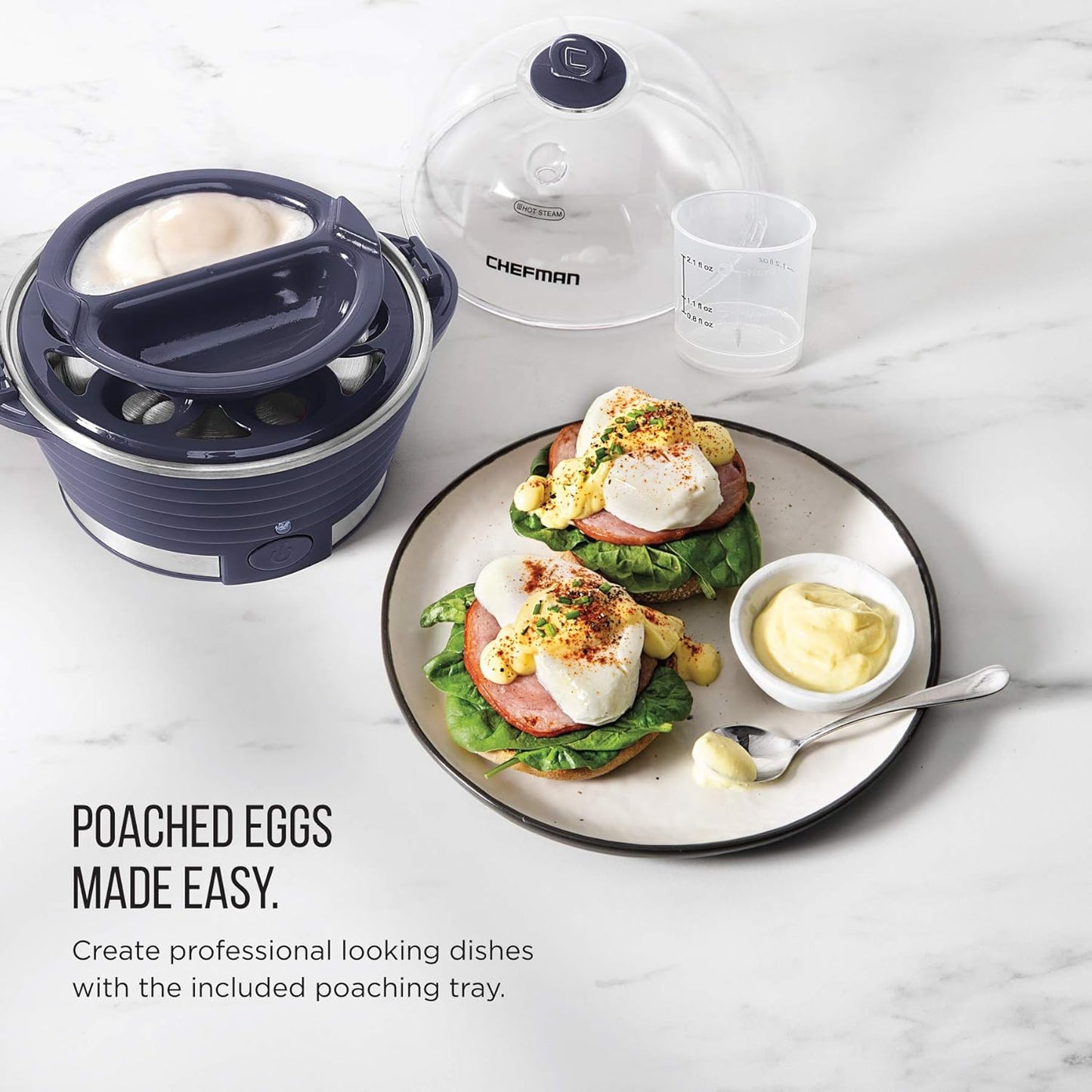 Chefman Electric Egg Cooker Boiler, Rapid Poacher, Food & Vegetable Steamer, Quickly Makes Up To 6, Hard, Medium or Soft Boiled, Poaching/Omelet Tray Included, Ready Signal, BPA-Free, Midnight Blue