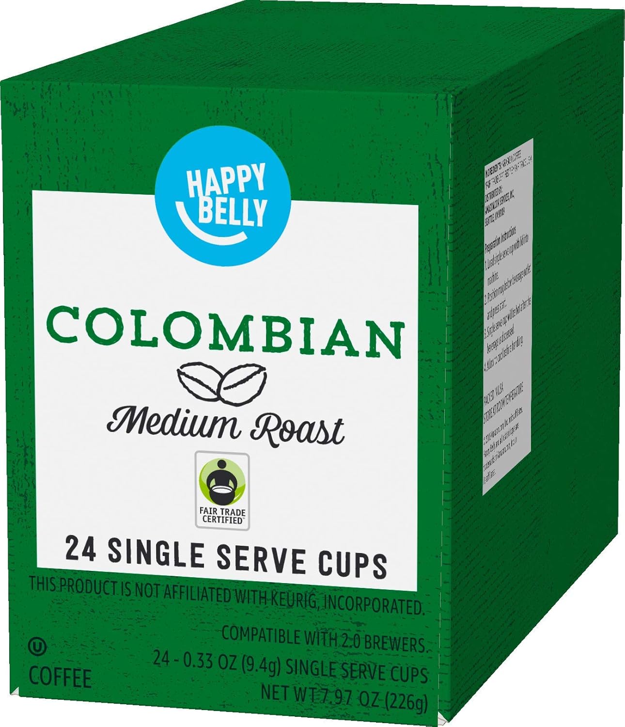 Happy Belly Medium Roast Coffee Pods | Colombian | Keurig Compatible | 24 Count | Pack of 2