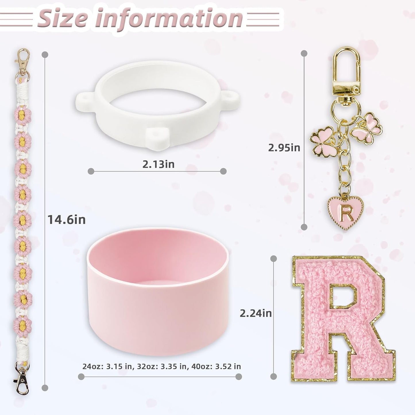 SITKOL Silicone Boot Cute Monogram Set Compatible with Owala Water Bottle 24 oz, 32 oz, 40 oz - Perfect Letter Owala Accessories for Owala Tumbler, Owala Free Sip, Pink Owala, Black Owala