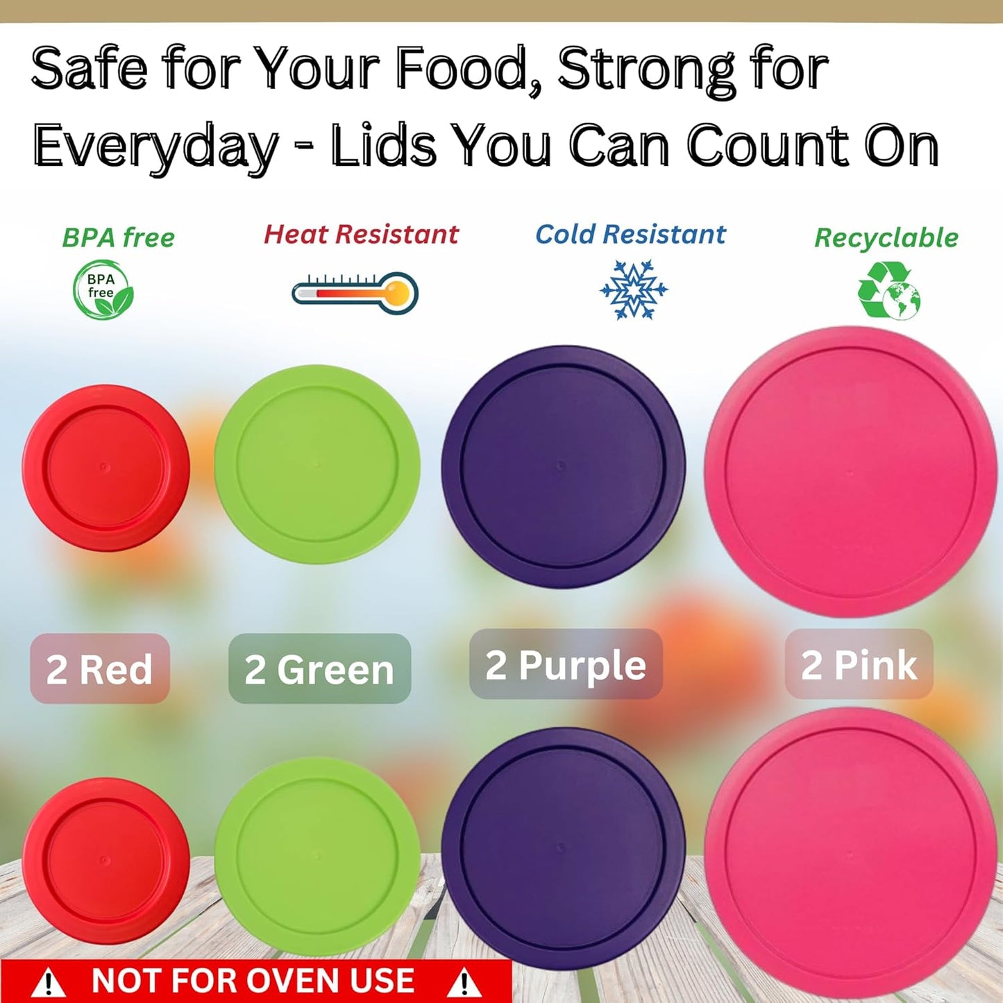 1, 2, 4 & 7 Cup Red, Spring Green, Purple, Pink Replacement Lids/Covers for Pyrex, Anchor Hocking & KlareWare Storage Bowls *Lids Only Glass Container Not Included* (8 Pack *Two of Each Size*)