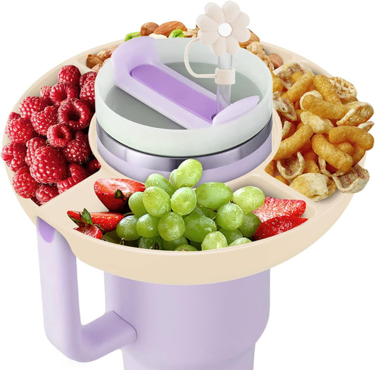Snack Bowl for Stanley Cup 40 oz with Handle-Perfectly Compatible with Stanley Quencher H2.0 Tumbler 40 oz with Handle, Reusable Silicone Snack Tray, Stanley cup accessories (Cream Snack Bowl)