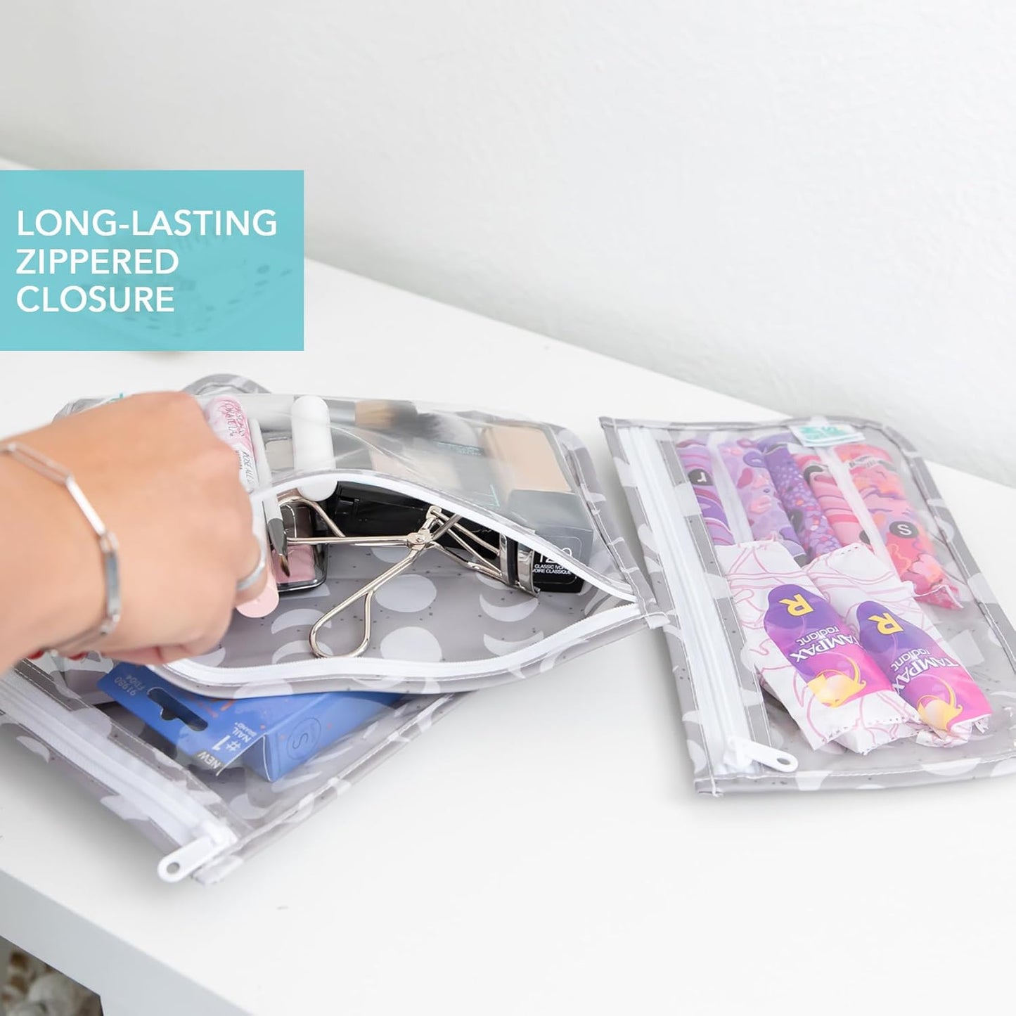 Bumkins Travel Bag, Toiletry, TSA Approved Packing Pouch, Zip Bag, Quart Size Airline Compliant, Clear-Sided, Set of 3 Sizes