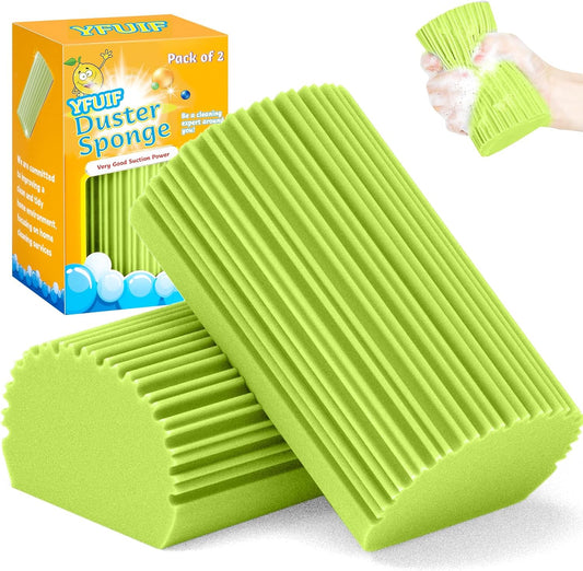2-Pack Damp Clean Duster Sponge, Magic Sponge Eraser Baseboard Cleaner Tool, Dusters for Cleaning Blinds, Glass, Vents, Railings, Mirrors,Window Track Grooves and Faucets