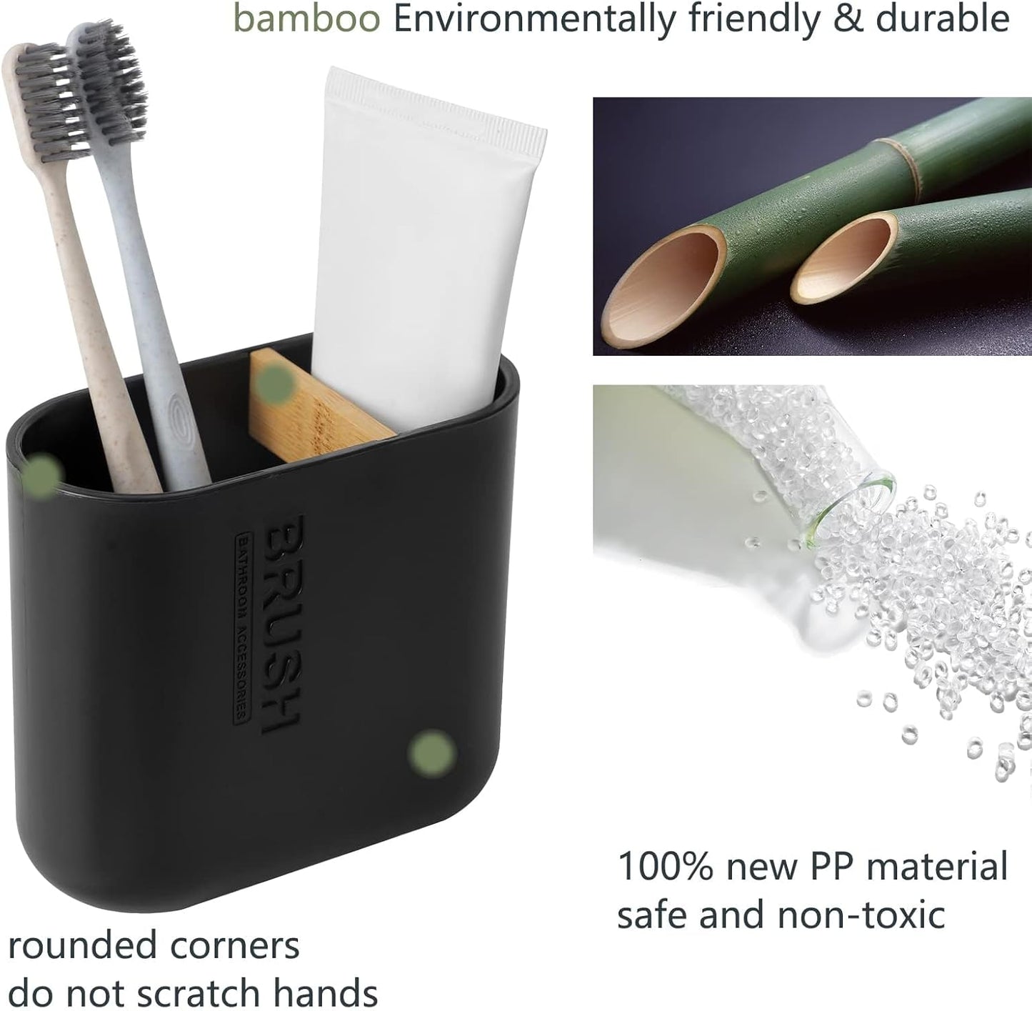 Toothbrush Holders Bamboo Electric Toothbrush Holder Bathroom Storage Organizer Countertop for Toothpaste, Floss, Razor, Black