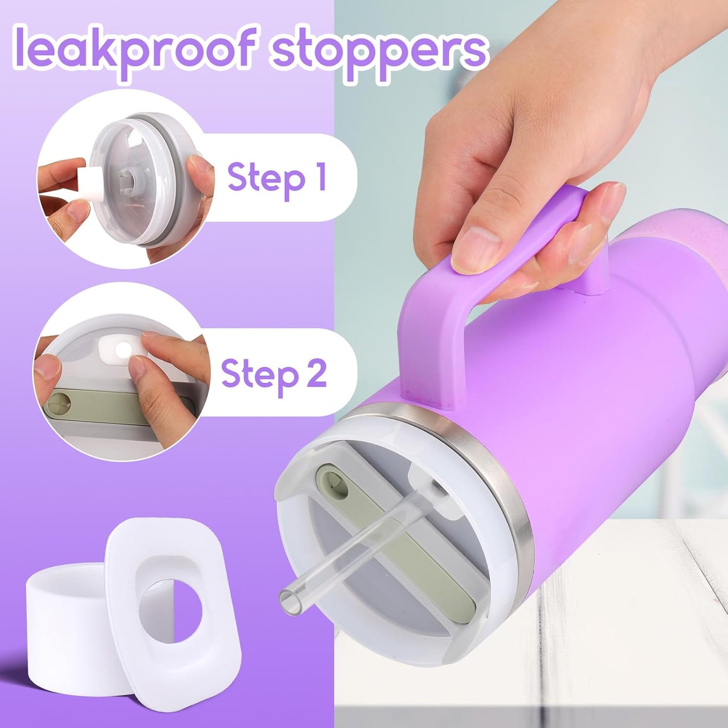 Mity rain 6PCS Cup Accessories Set for Stanley Cup 30oz 40oz tumbler with handle, Including Silicone Straw Topper Cover Cap and Boot, Spill Proof Stopper, Handle Charm, Initials Sticker (Letter F)