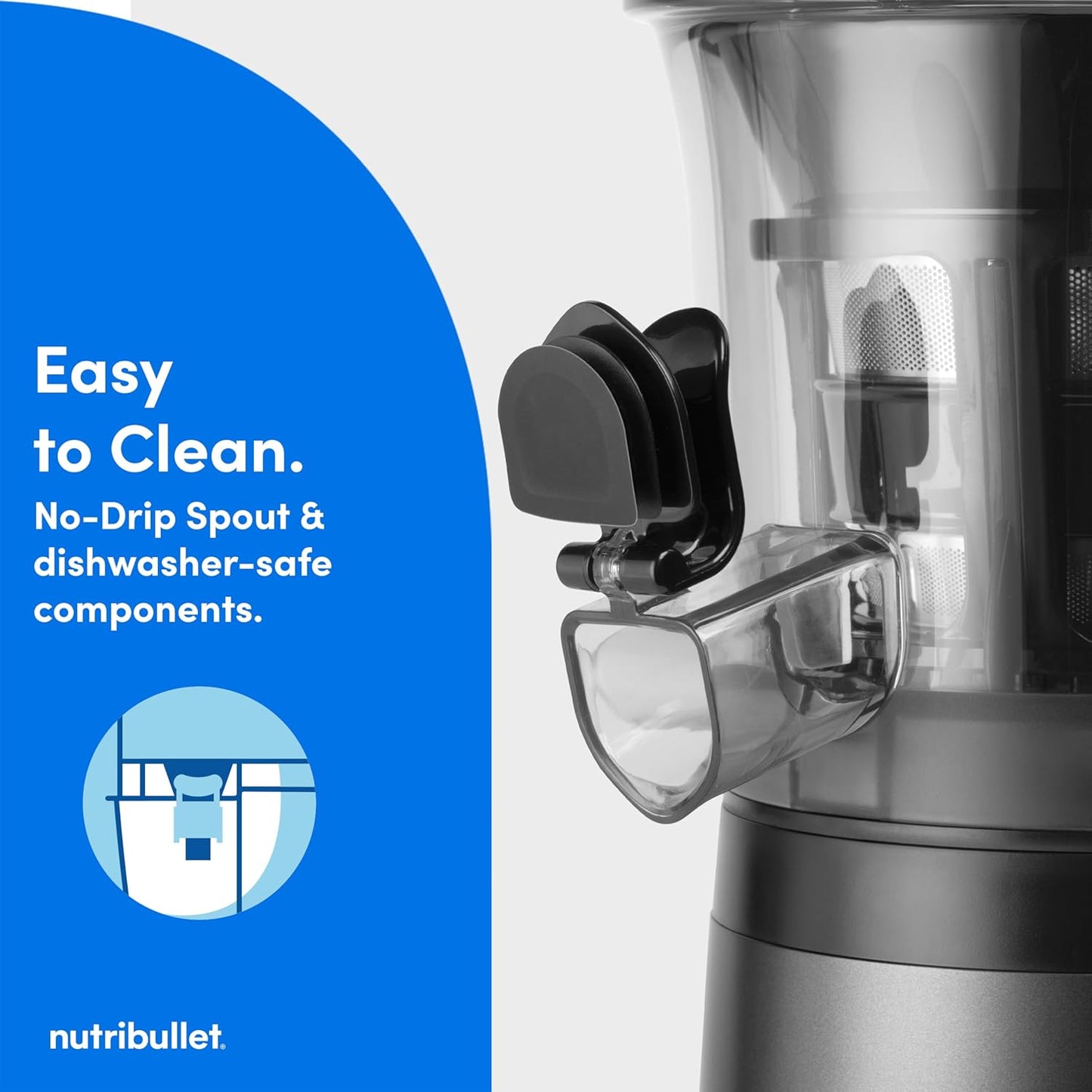 nutribullet Slow Juicer, Slow Masticating Juicer Machine, Easy to Clean, Quiet Motor & Reverse Function, BPA-Free, Cold Press Juicer with Brush, 150 Watts, Charcoal Black, NBJ50300, 24-oz