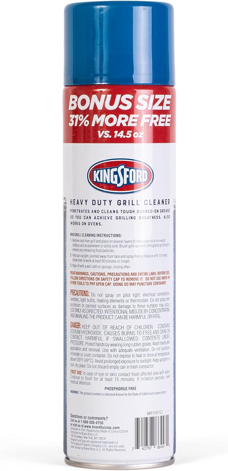 Kingsford Grill Cleaner Aerosol Spray 19oz | BBQ Grill Cleaning Accessories Aerosol Spray for Cleaning Barbeque Grills | Quick Clean 19oz Spray Aerosol for Barbecue Grills