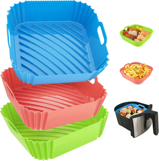 3 Pcs Silicone Air Fryer Liners Square Airfryer Liners 4-7 QT 7.1 Inch Reusable Air Fryer Silicone Pot Oven Liner Baking Tray, Air Fryer Basket Silicone Mat Bowl Air Fryer Accessories Kitchen Gadgets