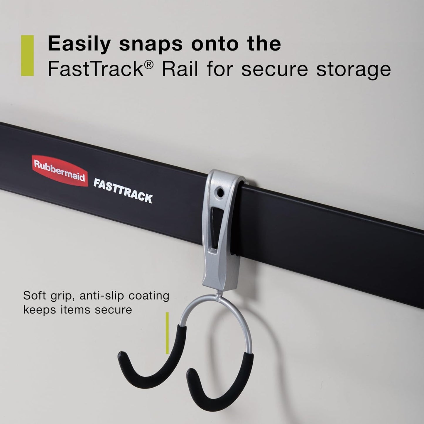 Rubbermaid FastTrack Compact Hook for Garage Organization, Soft Grip, Ideal For Cords/Ropes/Small Hoses/Camping Chairs