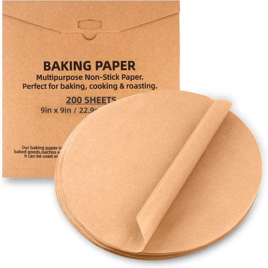 200 Pcs Parchment Paper Baking Sheets Round 9 Inch,Round Cake Pan Parchment liners,Baking Parchment Non-Stick Baking Parchment Paper Circles,Baking Air Fryer Steaming Bread Cup Cake(Brown-9")
