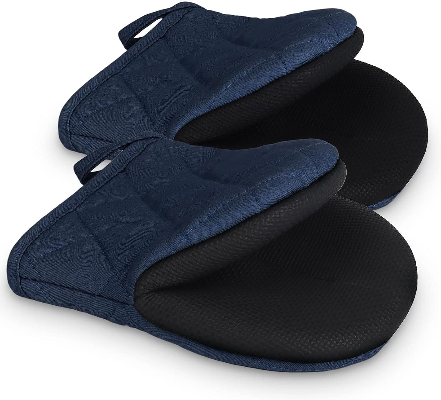 1 Pair Short Oven Mitts, Heat Resistant Silicone Kitchen Mini Oven Mitts for 500 Degrees, Non-Slip Grip Surfaces and Hanging Loop Gloves, Baking Grilling Barbecue Microwave Machine Washable