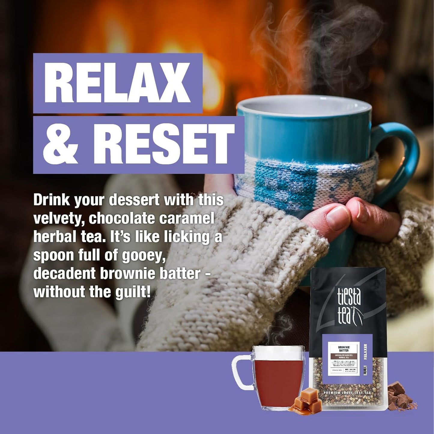 Tiesta Tea - Brownie Batter, Loose Leaf, Chocolate Caramel Herbal Tea, Non-Caffeinated Blend, Make Hot or Iced & Brews Up to 140-200 Cups, 16 oz Resealable Bulk Pouch