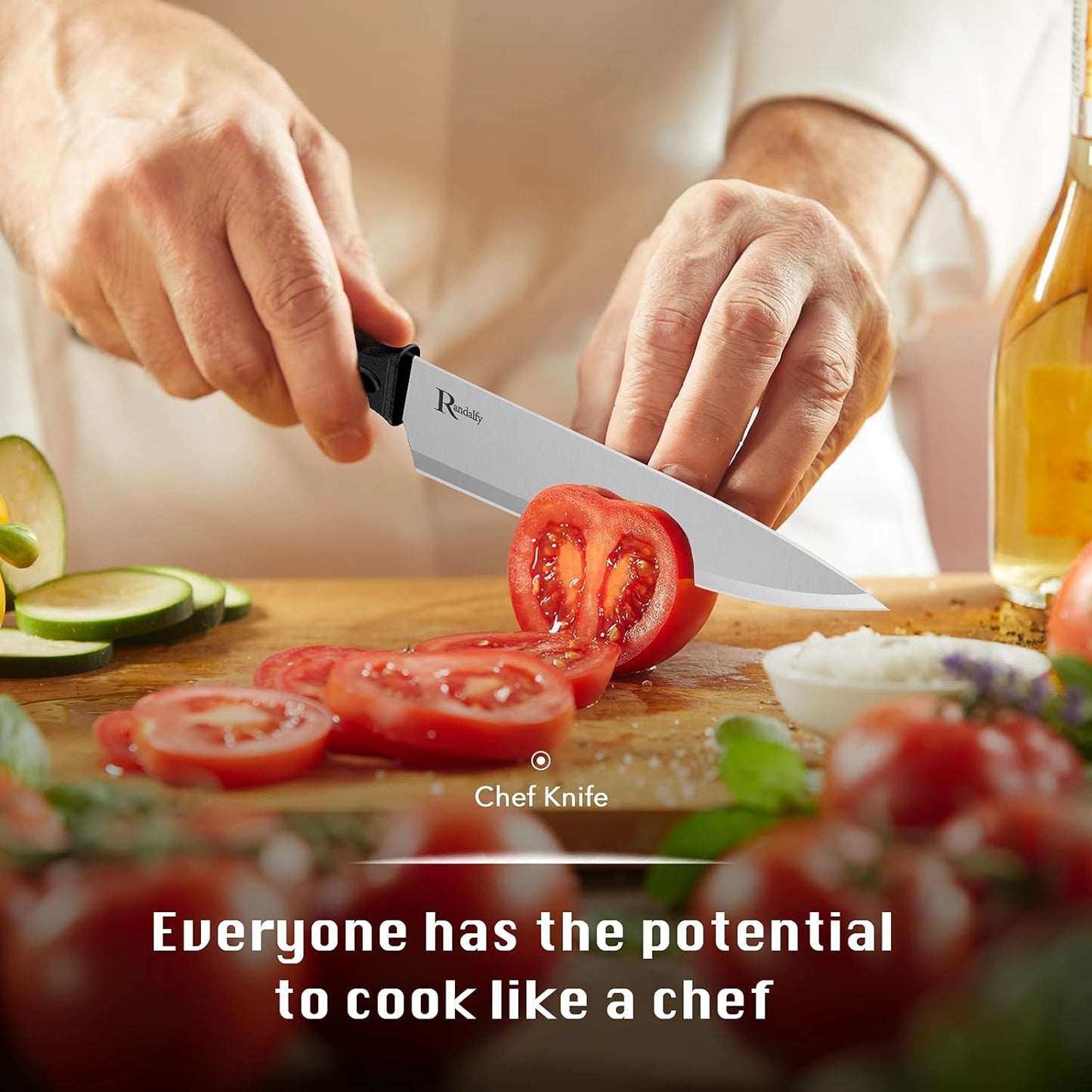 Kitchen Knife Set with Block, 7 Pieces Chef Knife Set with Knives, Scissor, Block for Meat/Vegetables/Fruits Chopping, Slicing, Dicing&Cutting