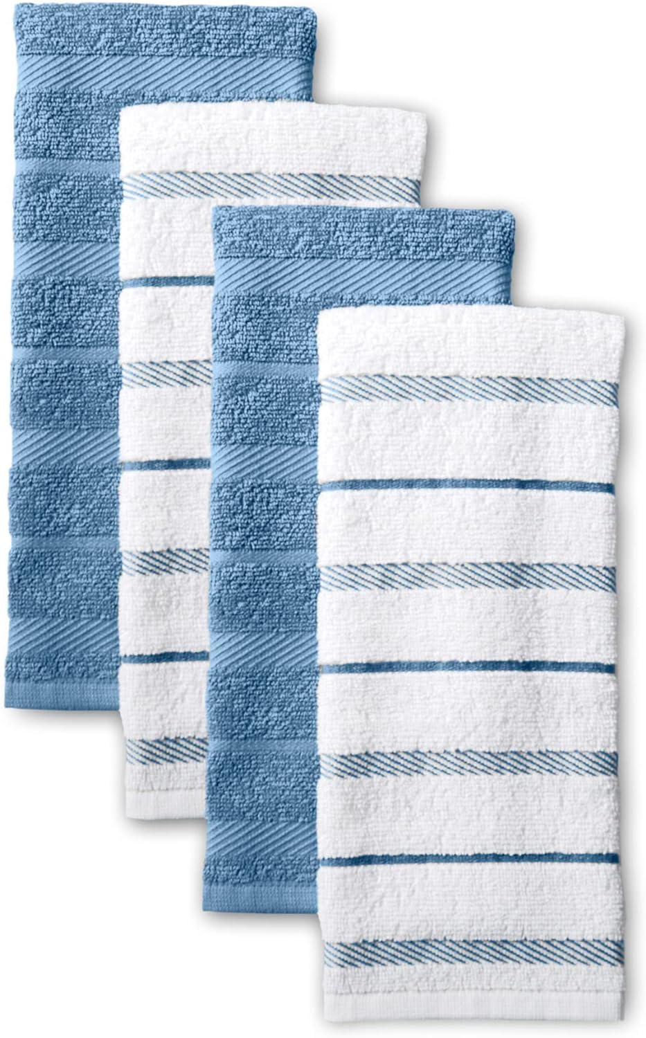 KitchenAid Albany Kitchen Towel 4-Pack Set, Blue Velvet/White, 16"x26"
