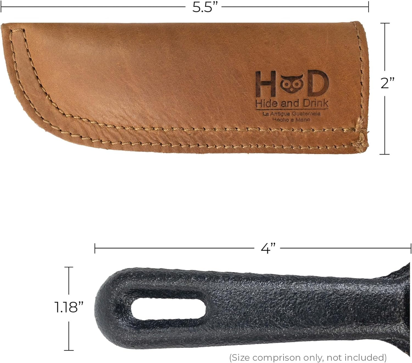Hide & Drink, Full Grain Leather Hot Handle, Cast Iron Protector, Panhandle Potholder, Double Layered, Double Stitched, Slides On/Off Easily onto Metal Skillet Grips, Handmade, Single Malt Mahogany